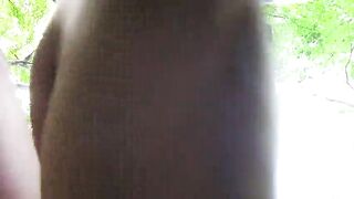 Busty brunette gets her big tits covered with sperm in the park