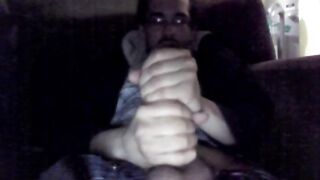 A guy masturbates his dick with his hand until he comes