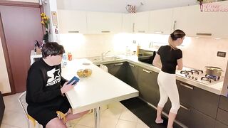 Stepmom Cooks in White Leggings Catches