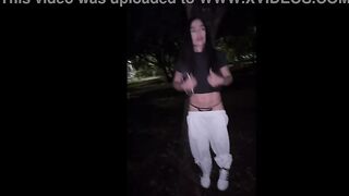 My sexy friend gets naked in public showing her big ass and touching her pussy very hot