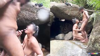 Risky Outdoor Sex desi Big Natural Tits MILF and Boyfriend Quick Sex in the Waterfal