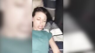 Skinny white girl reaches orgasm with an eye roll in a sleeper truck