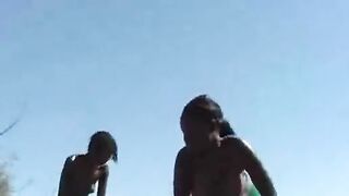 Hot ebony teen dances naked in the park