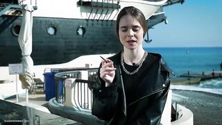 Young Russian Woman Smoking Cigarette Outdoor