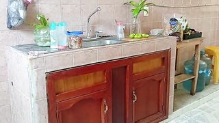 Chubby Stepmother Washes and Cleans the