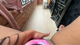 Last night I was walking around on the balcony in my underwear and I saw my neighbor looking this way, so I decided to masturbate this morning to see if he would come out and be encouraged to come over. I got really turned on just imagining it.